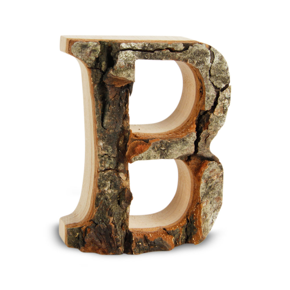 Holzbuchstabe mit Rinde: B Holzbuchstabe mit Rinde: B