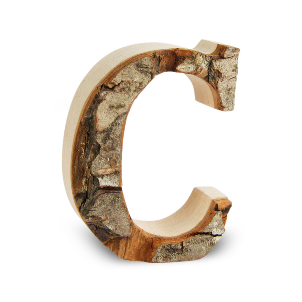 Holzbuchstabe mit Rinde: C Holzbuchstabe mit Rinde: C