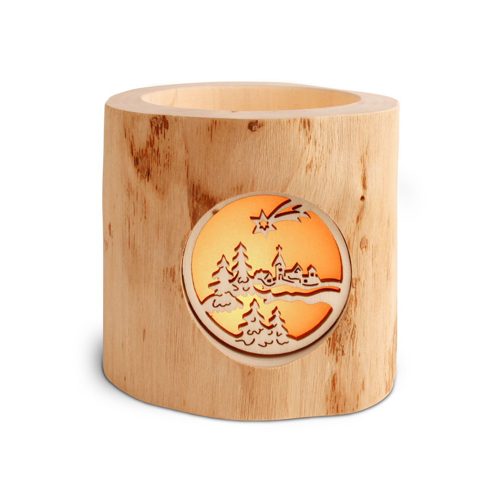 Stimmungsleuchter ohne Rinde, Motiv: Winterdorf Stimmungsleuchter ohne Rinde, Motiv: Winterdorf