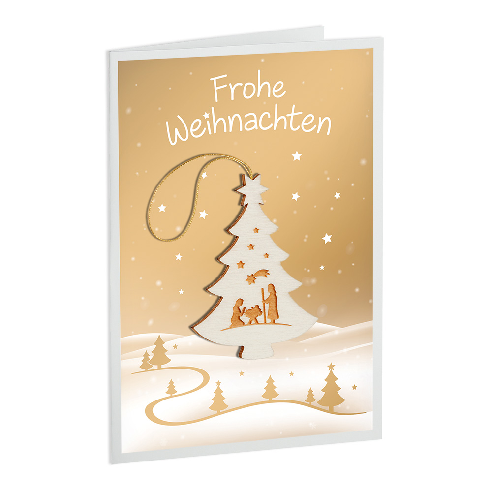 Briefkarte Baum: Krippe "Frohe Weihnachten" Briefkarte Baum: Krippe "Frohe Weihnachten"