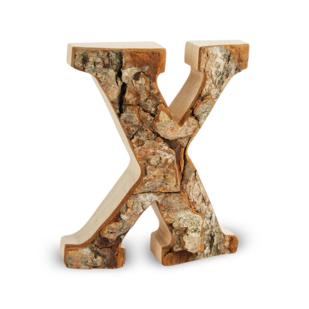 Holzbuchstabe mit Rinde: X Holzbuchstabe mit Rinde: X