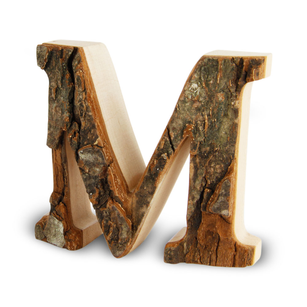 Holzbuchstabe mit Rinde: M Holzbuchstabe mit Rinde: M