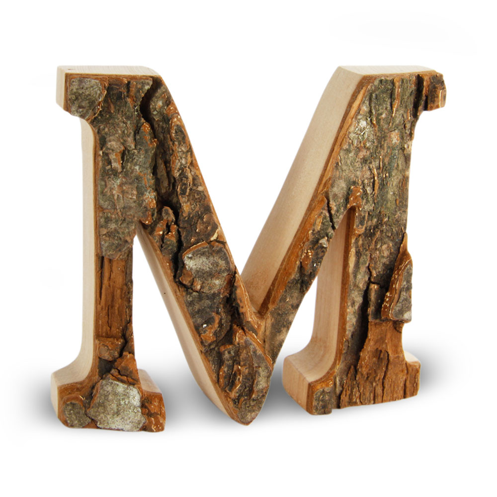 Holzbuchstabe mit Rinde: M Holzbuchstabe mit Rinde: M