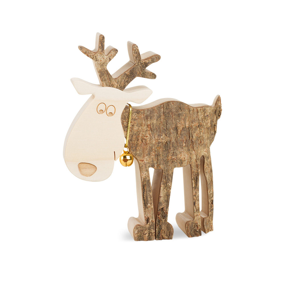 Rindentier: Rudolph das Rentier mit Glocke Gr. 2 Rindentier: Rudolph das Rentier mit Glocke Gr. 2