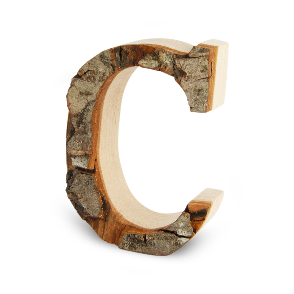 Holzbuchstabe mit Rinde: C Holzbuchstabe mit Rinde: C