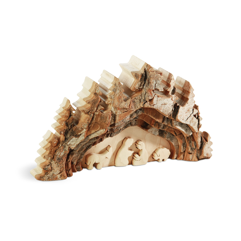 Krippenbild mit Rinde Gr. 2: Höhlenkrippe Krippenbild mit Rinde Gr. 2: Höhlenkrippe