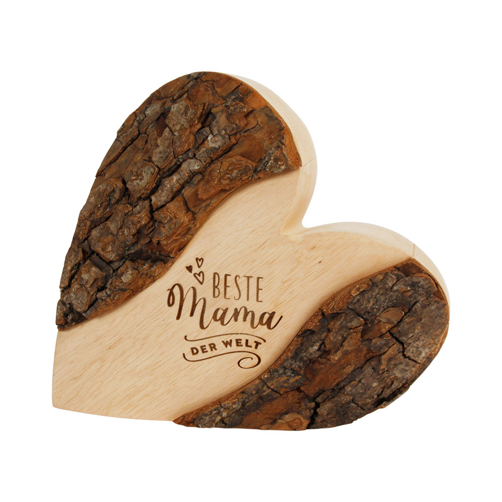 Rindenherz mit Gravur "Beste Mama der Welt" Rindenherz mit Gravur "Beste Mama der Welt"
