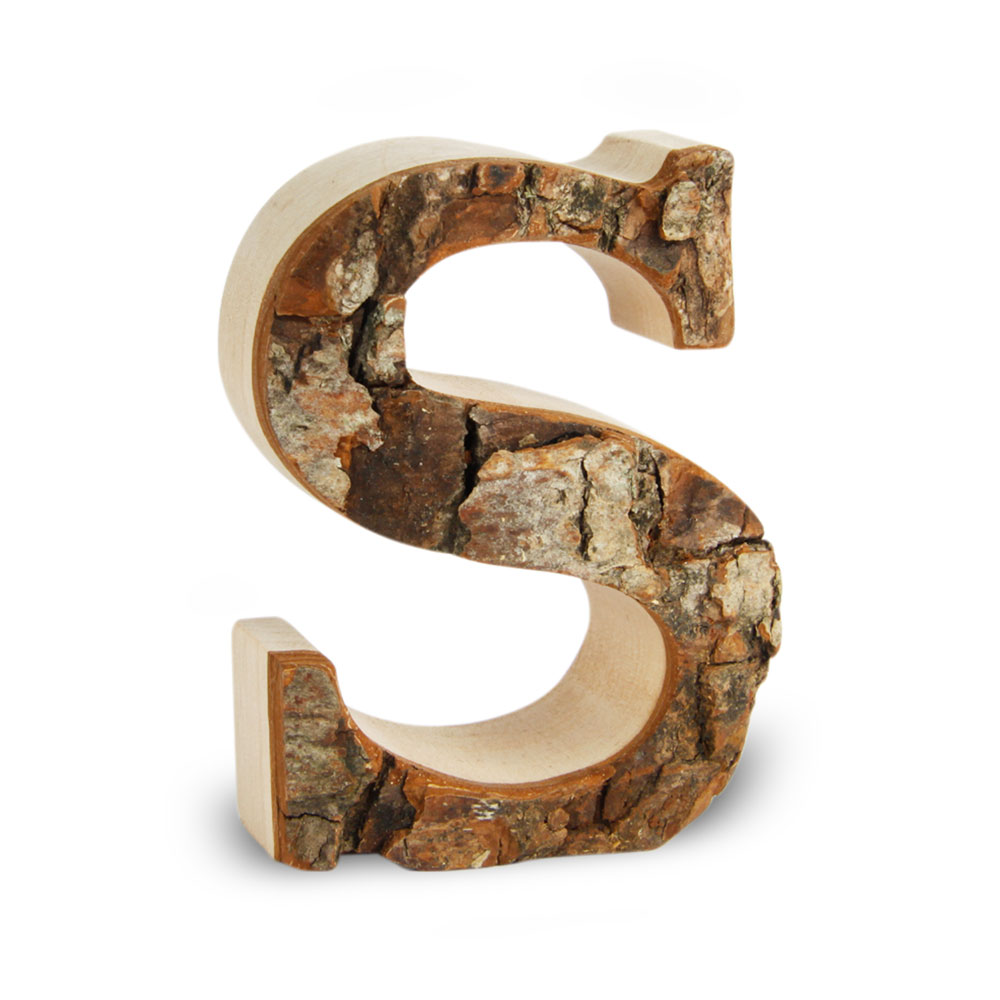Holzbuchstabe mit Rinde: S Holzbuchstabe mit Rinde: S