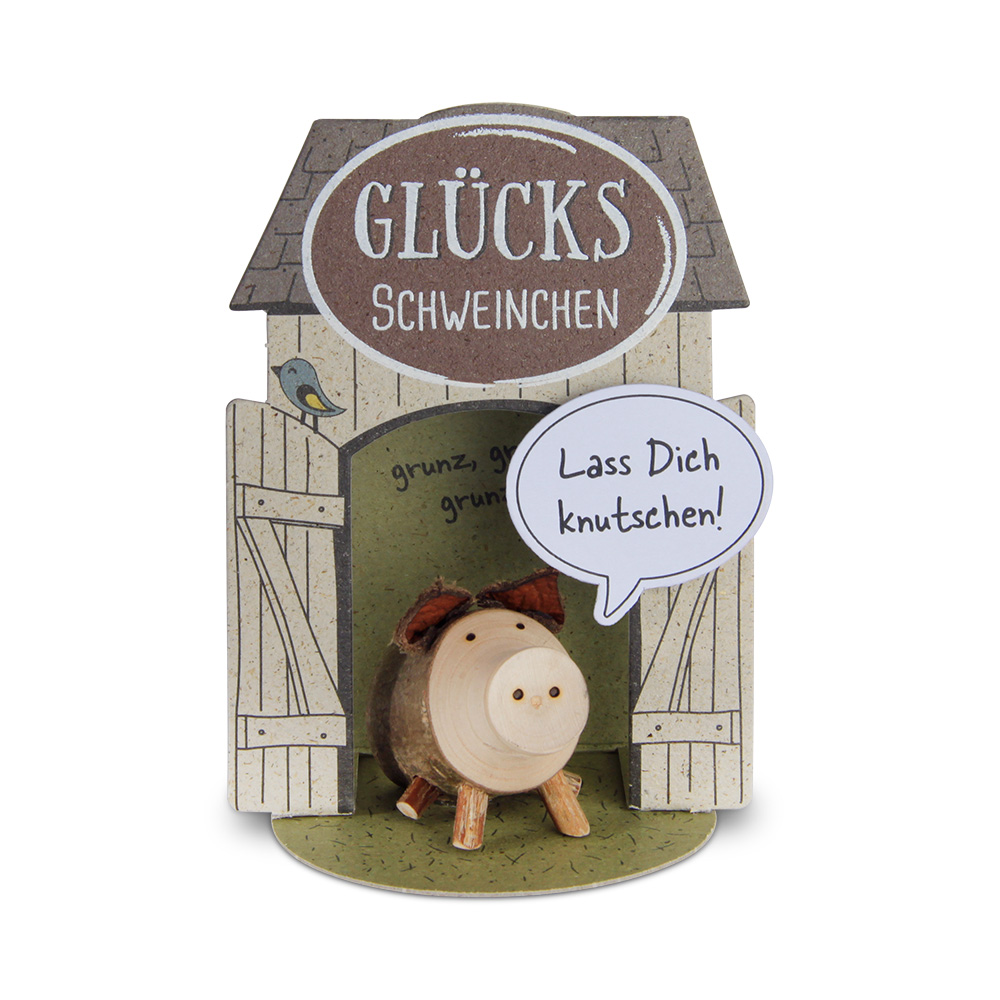 Glücksschweinchen sitzend: "Lass Dich knutschen!" Glücksschweinchen sitzend: "Lass Dich knutschen!"