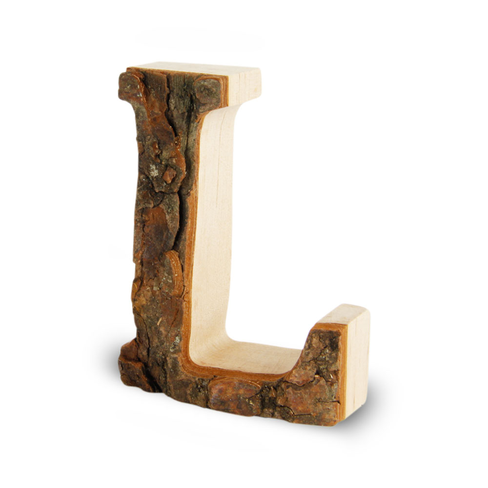 Holzbuchstabe mit Rinde: L Holzbuchstabe mit Rinde: L