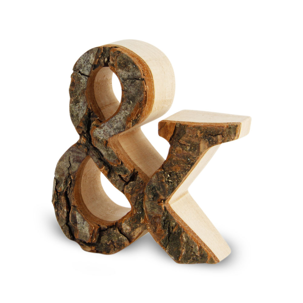 Holzbuchstabe mit Rinde: & Holzbuchstabe mit Rinde: &