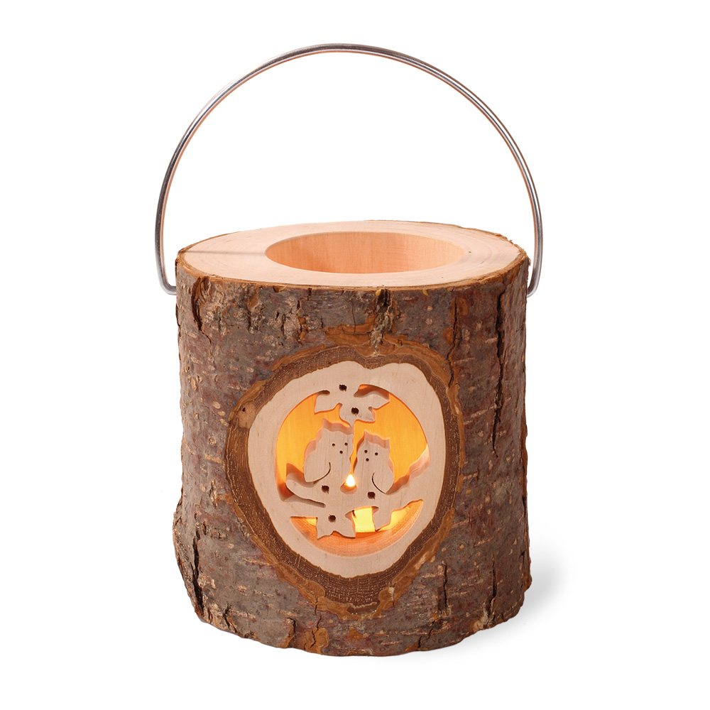 Laterne mit gesägtem Motiv: Eulenpaar Laterne mit gesägtem Motiv: Eulenpaar