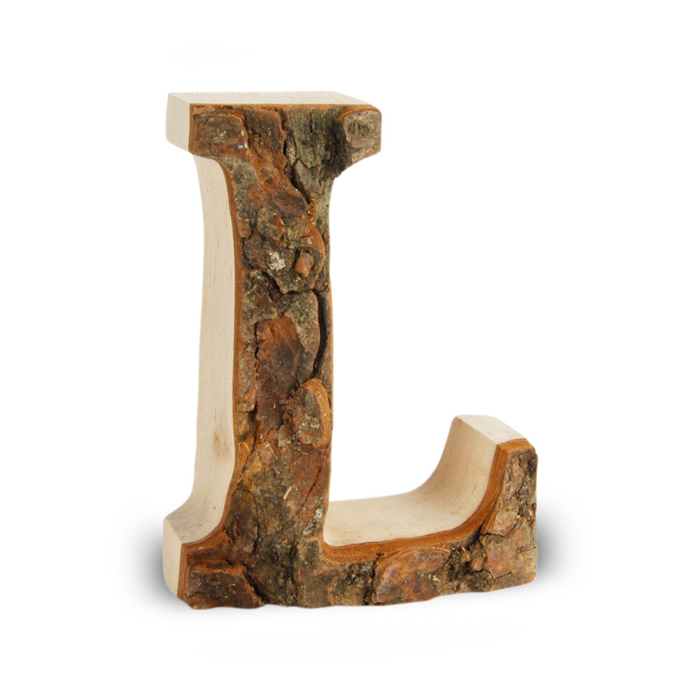 Holzbuchstabe mit Rinde: L Holzbuchstabe mit Rinde: L