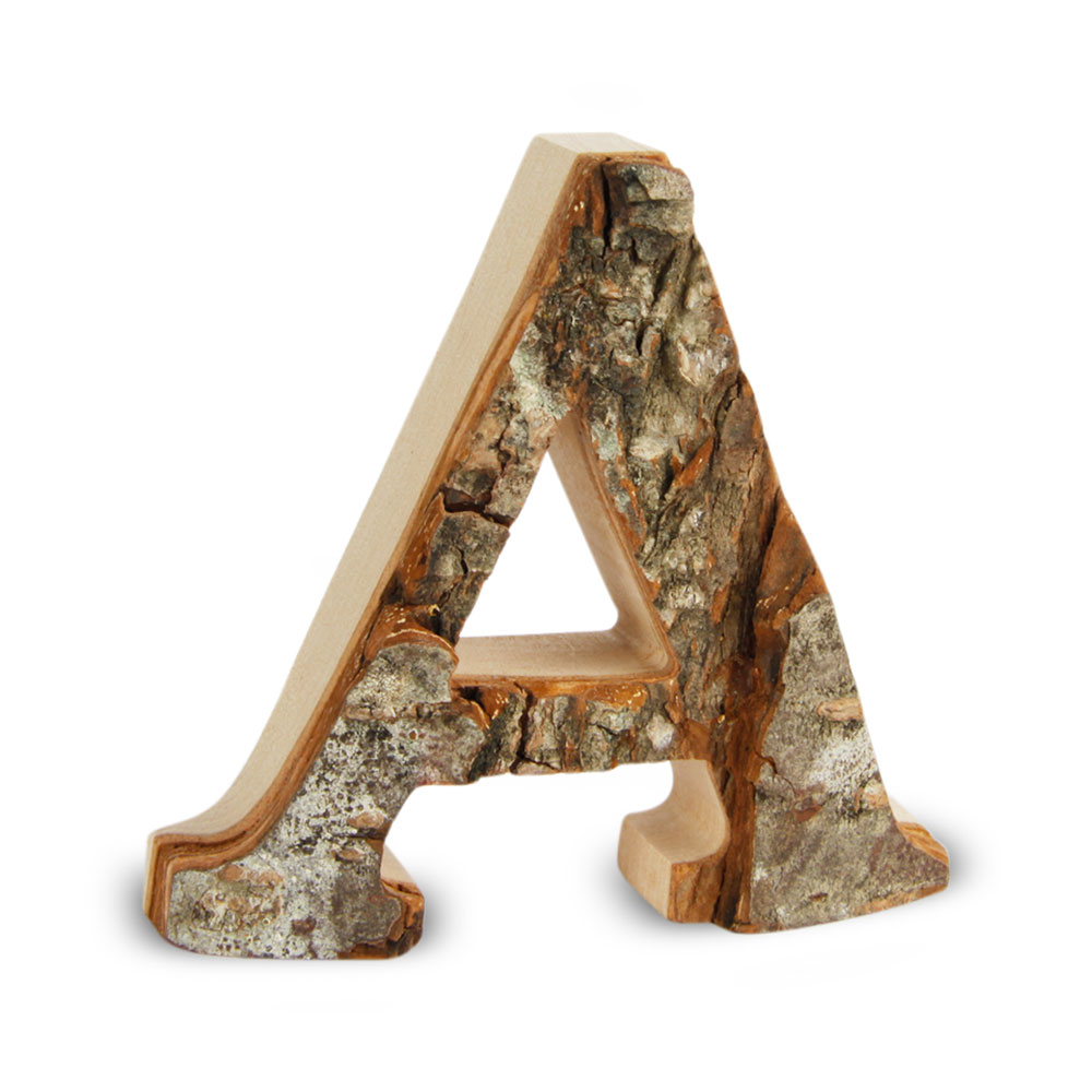 Holzbuchstabe mit Rinde: A Holzbuchstabe mit Rinde: A