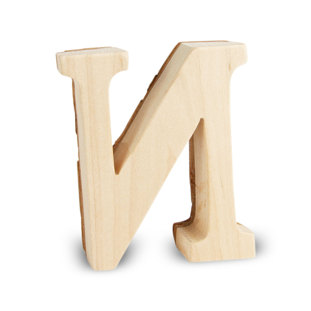 Holzbuchstabe mit Rinde: N Holzbuchstabe mit Rinde: N