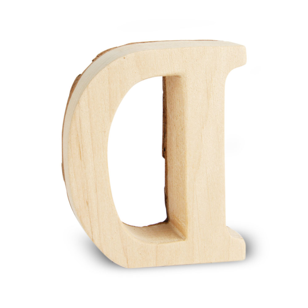 Holzbuchstabe mit Rinde: D Holzbuchstabe mit Rinde: D