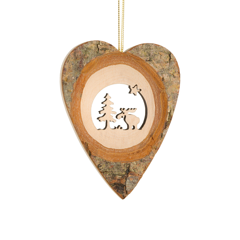 Rindenanh. Gr. 1 Herz Motiv: Elch im Wald Rindenanh. Gr. 1 Herz Motiv: Elch im Wald