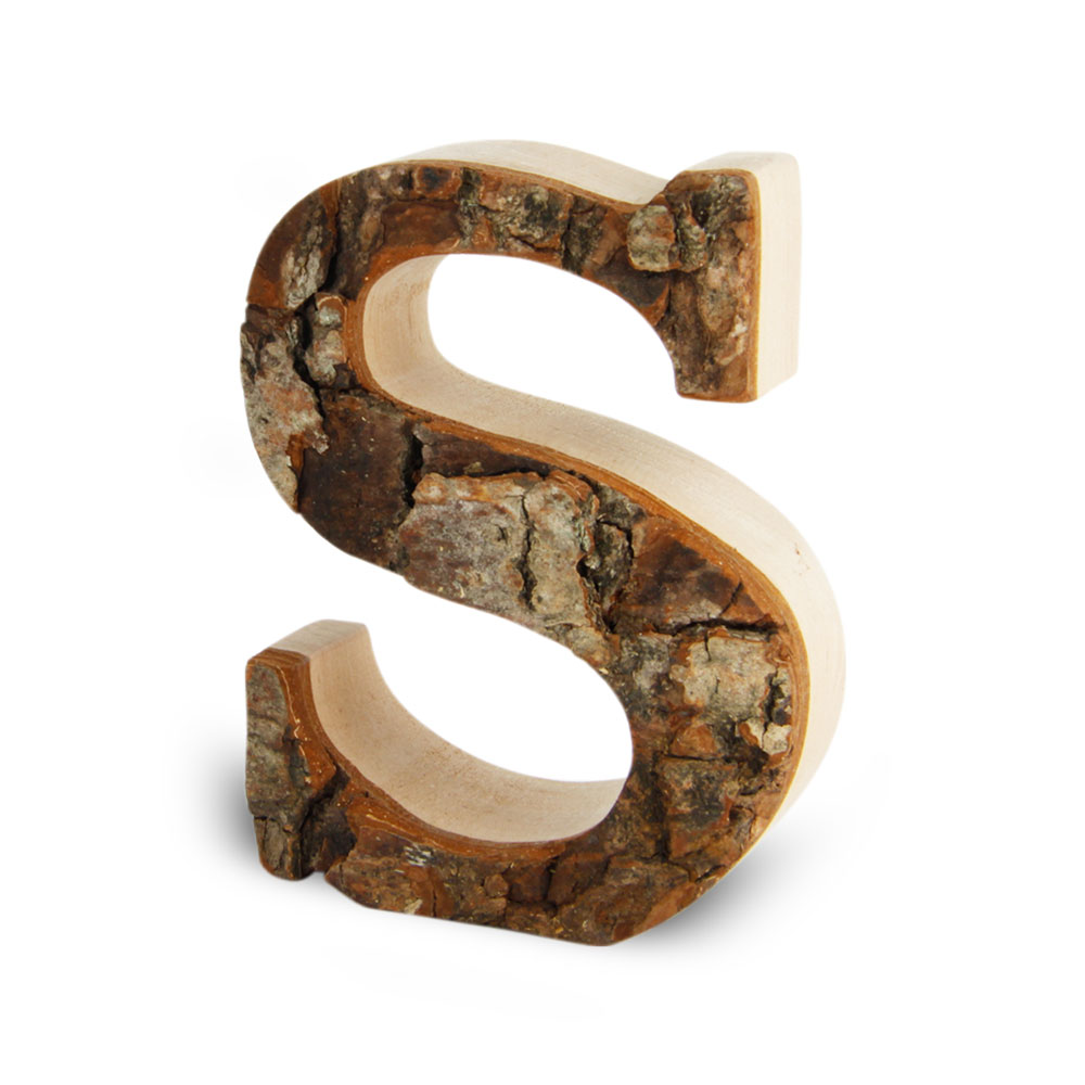 Holzbuchstabe mit Rinde: S Holzbuchstabe mit Rinde: S