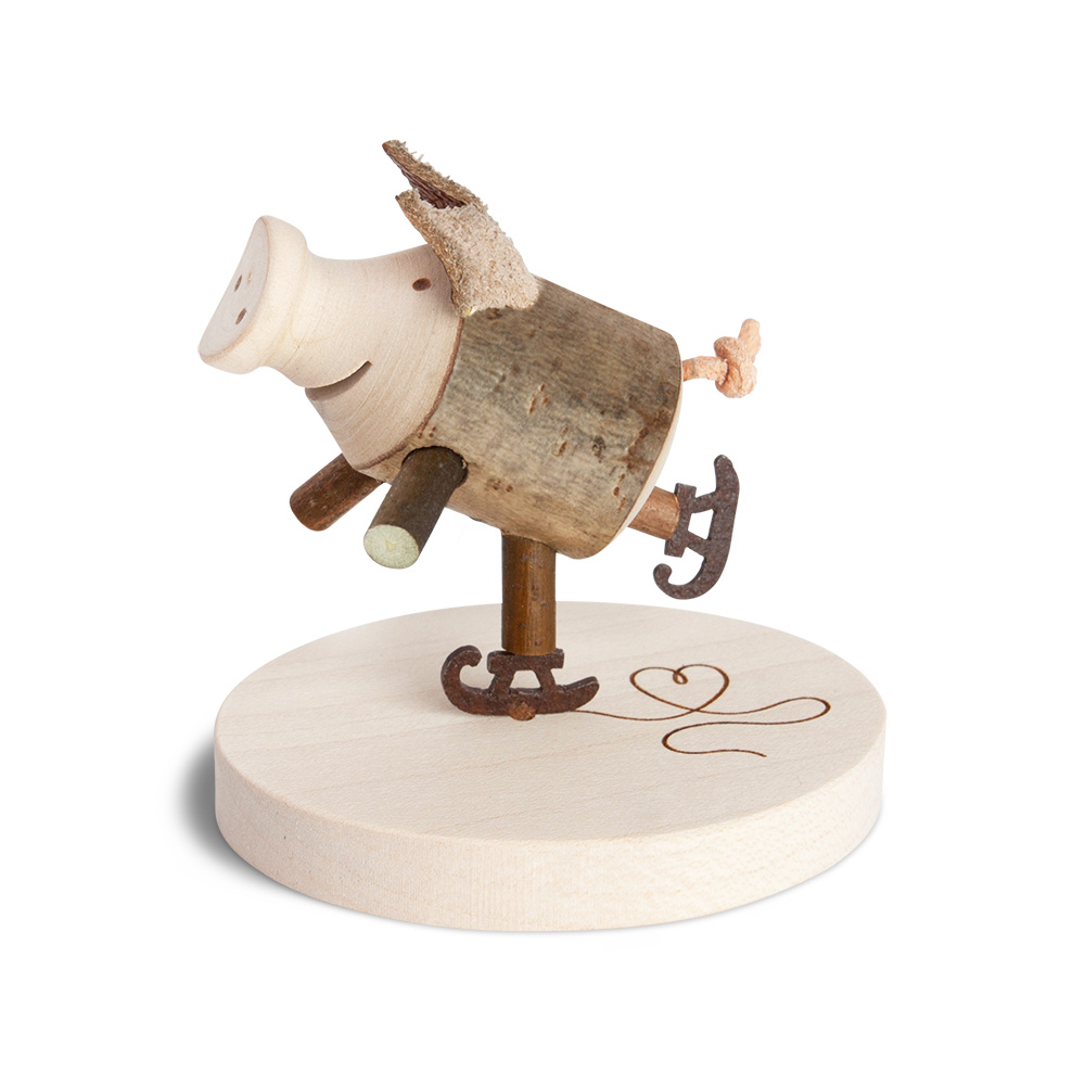 Glücksschweinchen Schlittschuhläufer mit Herz Glücksschweinchen Schlittschuhläufer mit Herz