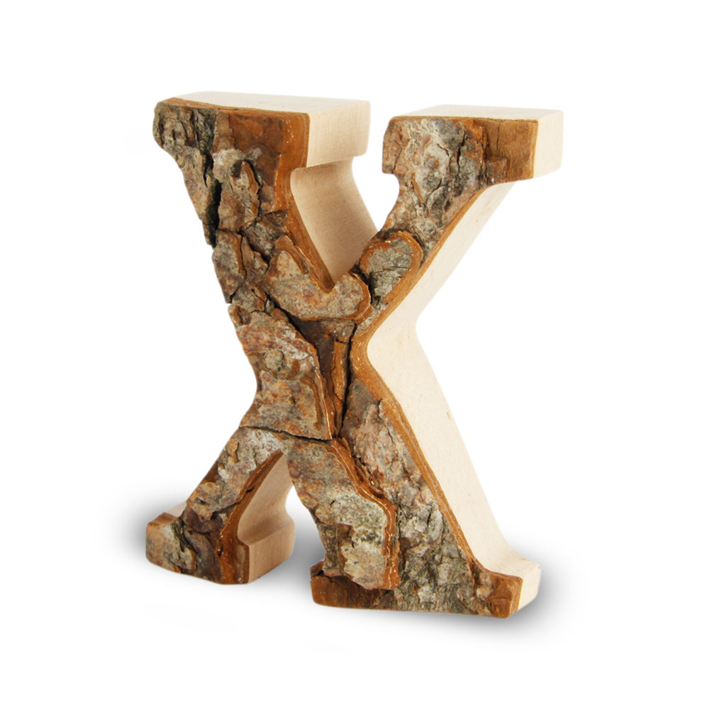 Holzbuchstabe mit Rinde: X Holzbuchstabe mit Rinde: X