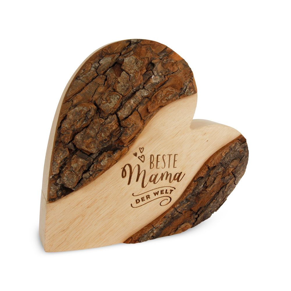 Rindenherz mit Gravur "Beste Mama der Welt" Rindenherz mit Gravur "Beste Mama der Welt"