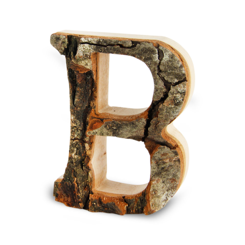 Holzbuchstabe mit Rinde: B Holzbuchstabe mit Rinde: B