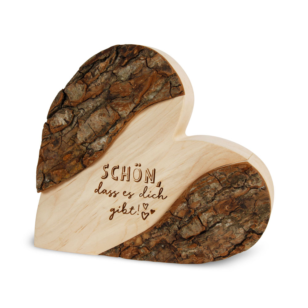 Rindenherz mit Gravur "Schön, dass es dich gibt!" Rindenherz mit Gravur "Schön, dass es dich gibt!"