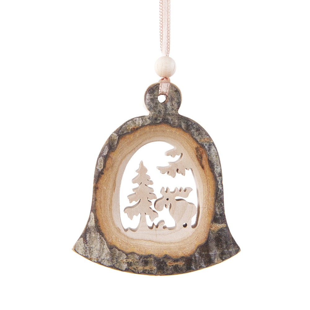 Rindenanh. Gr. 2 Glocke Motiv: Elch im Wald Rindenanh. Gr. 2 Glocke Motiv: Elch im Wald