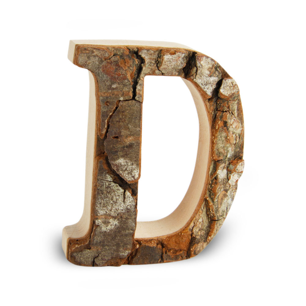 Holzbuchstabe mit Rinde: D Holzbuchstabe mit Rinde: D