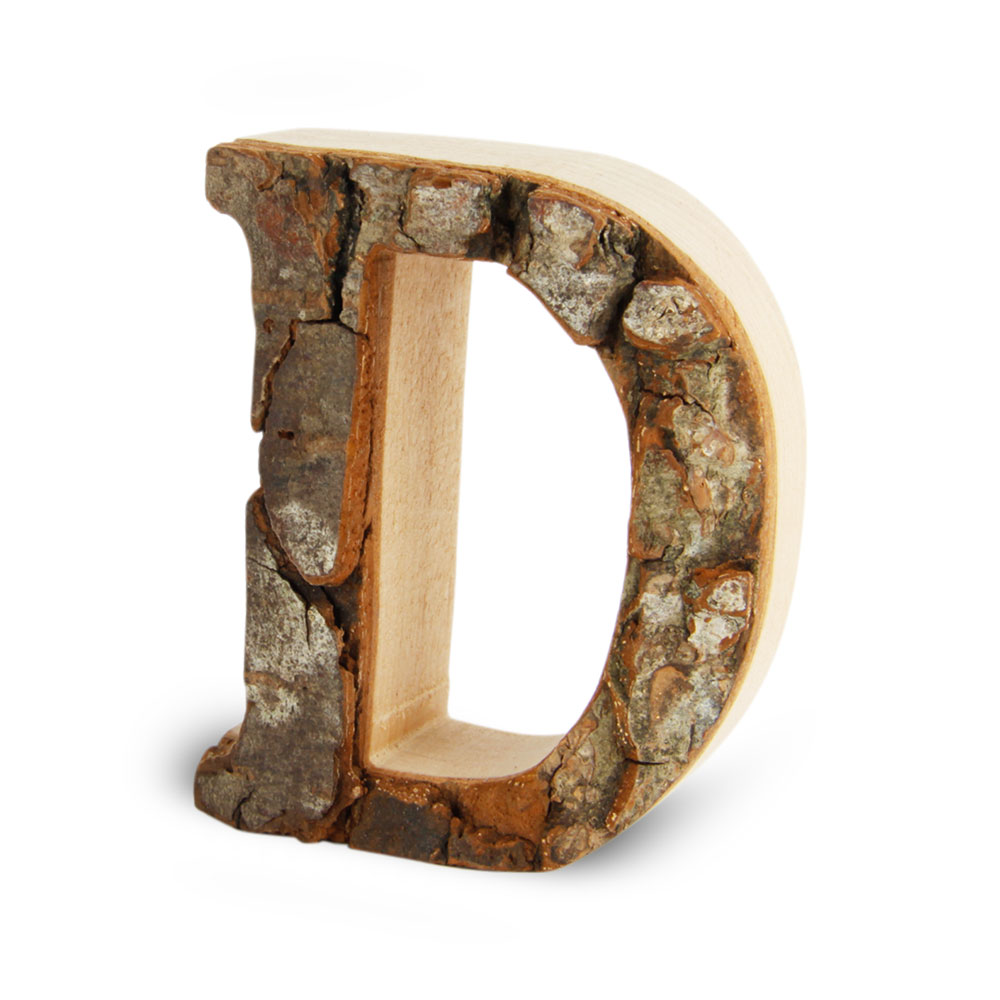 Holzbuchstabe mit Rinde: D Holzbuchstabe mit Rinde: D