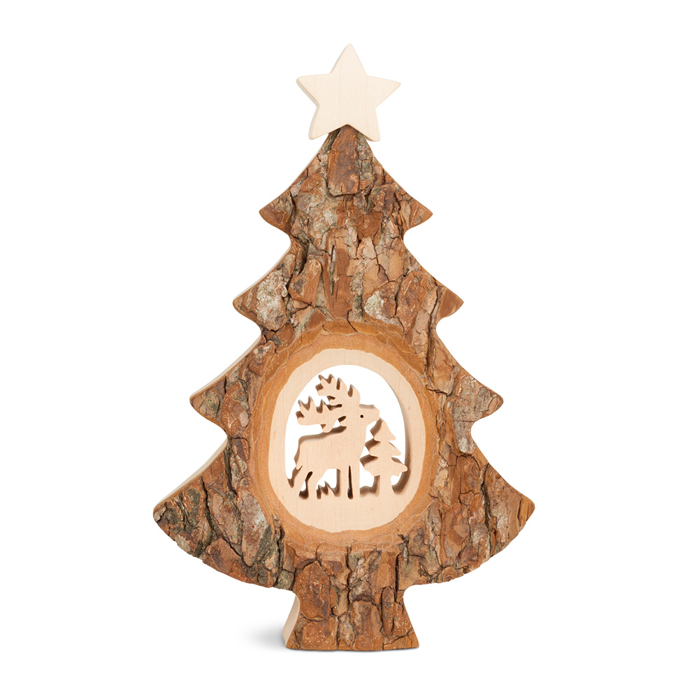 Weihnachtsbaum mit Sägemotiv: Hirsch Weihnachtsbaum mit Sägemotiv: Hirsch