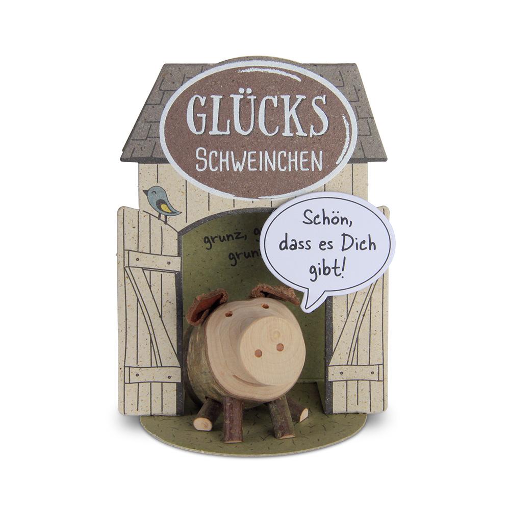 Glücksschweinchen sitzend: "Schön, dass es..." Glücksschweinchen sitzend: "Schön, dass es..."